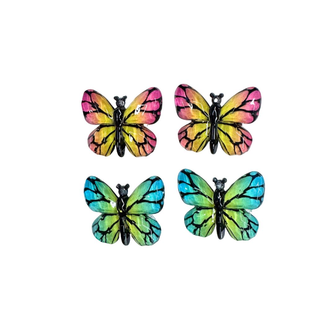 Rigid decorative butterflies with mounting clips, 4 pcs
