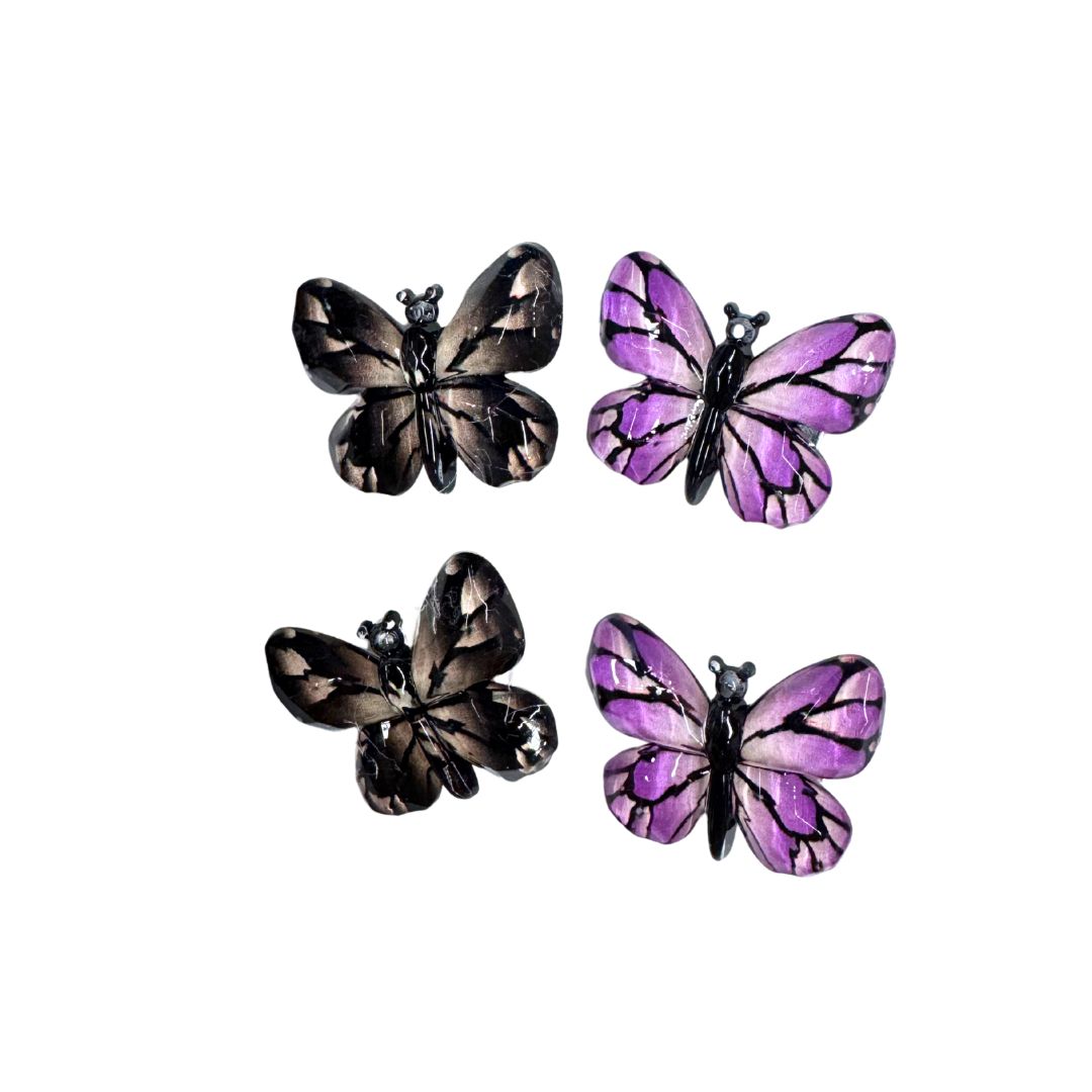 Rigid decorative butterflies with mounting clips, 4 pcs