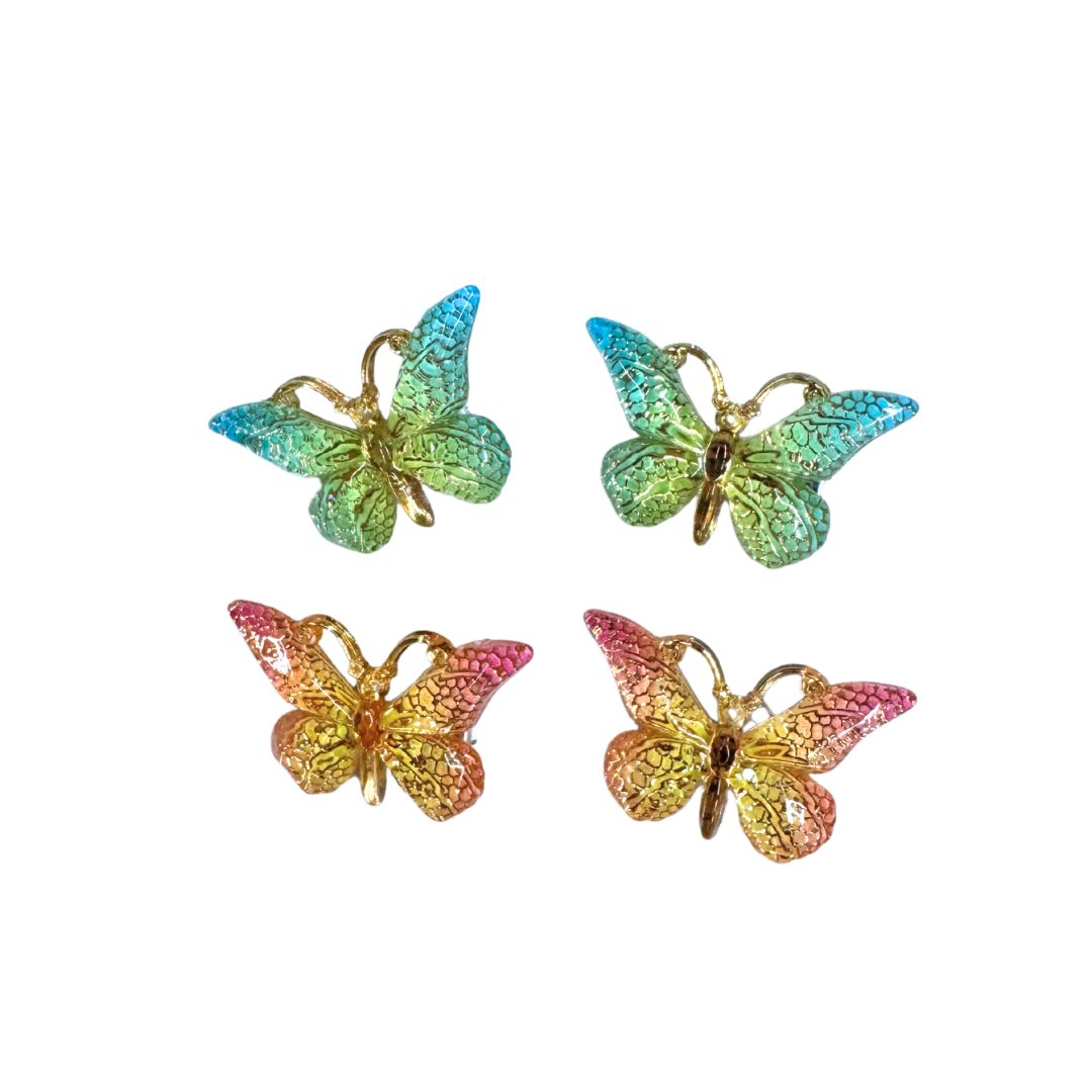 Rigid decorative butterflies with mounting clips, 4 pcs