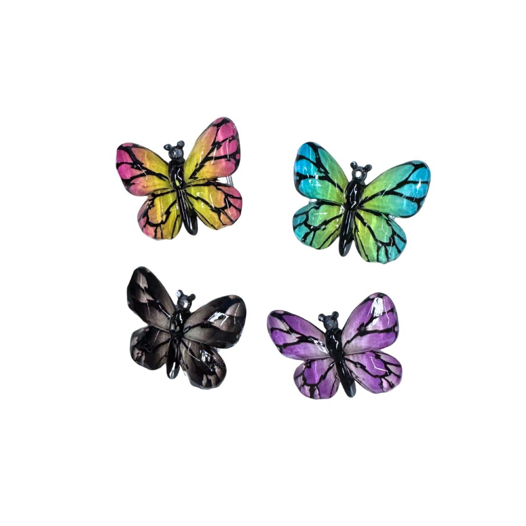 Rigid decorative butterflies with mounting clips, 4 pcs