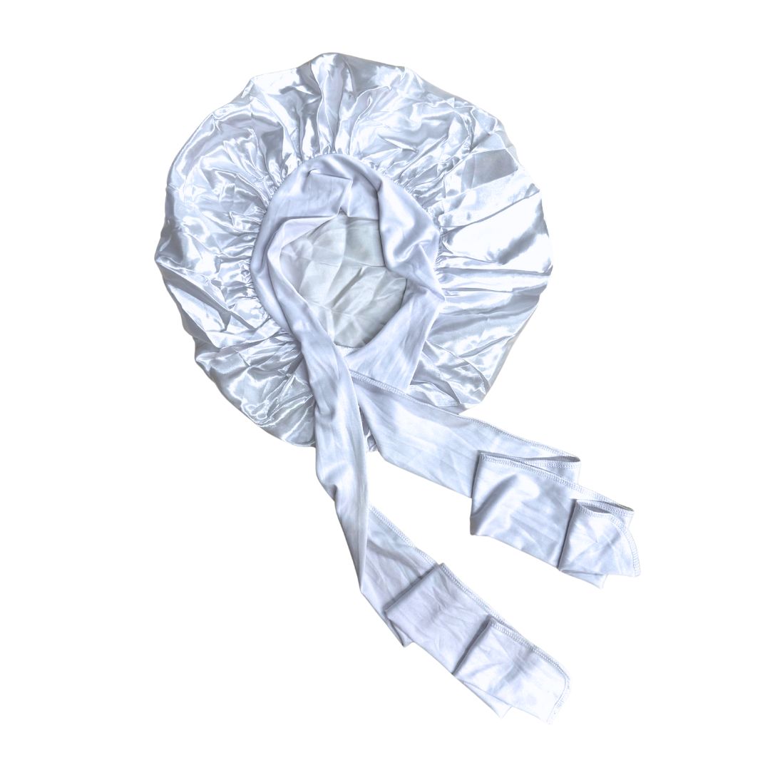 Tie-back satin bonnet