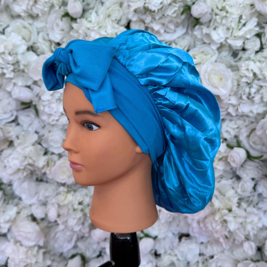 Tie-back satin bonnet