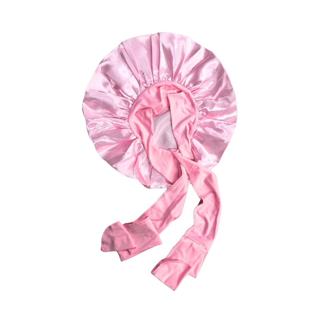 Tie-back satin bonnet