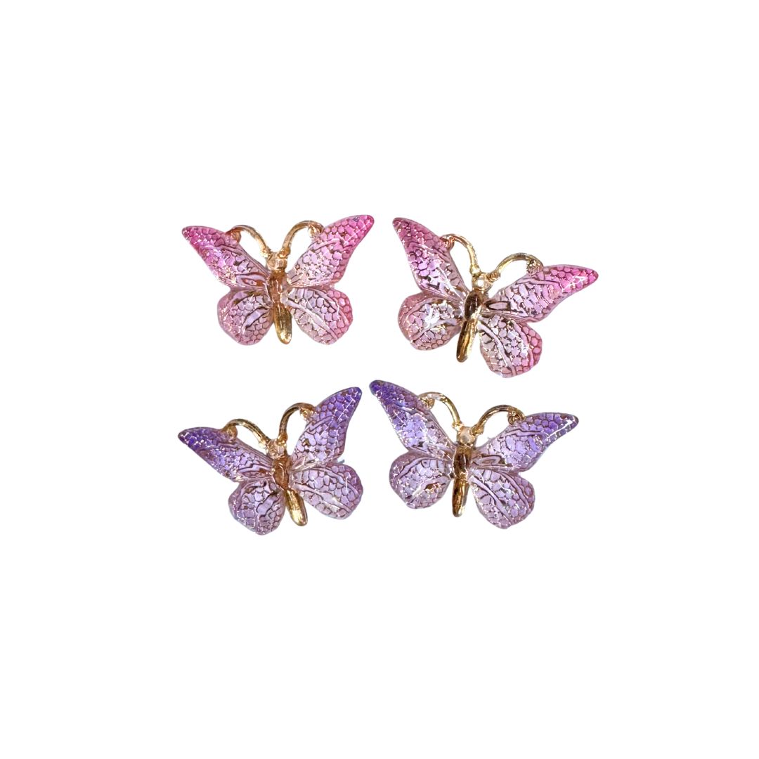 Rigid decorative butterflies with mounting clips, 4 pcs