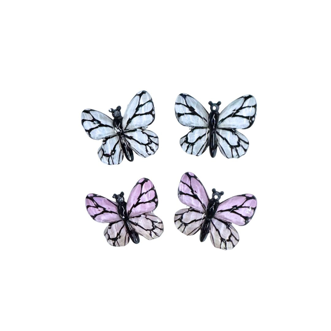 Rigid decorative butterflies with mounting clips, 4 pcs